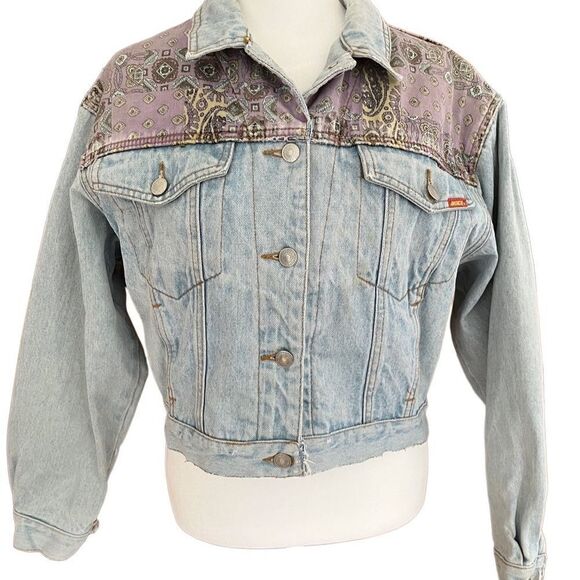 Vintage '90s Jordache Pieced Paisley Denim Jacket size S by Urban Outfitters - Picture 7 of 14